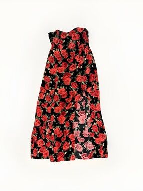 Forever 21 Black Maxi Dress with Red Rose Print